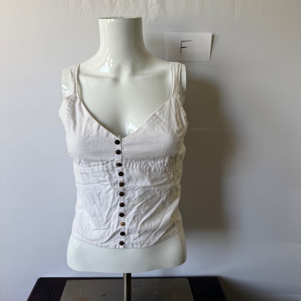 Love Notes Tank Top Button Front Boho Cottagecore White Medium